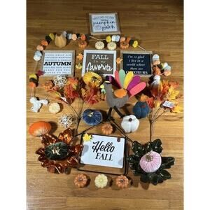 Fall Decor Lot Pumpkin Patch Signs Turkey Figurine Pumpkins Garland Autumn Set